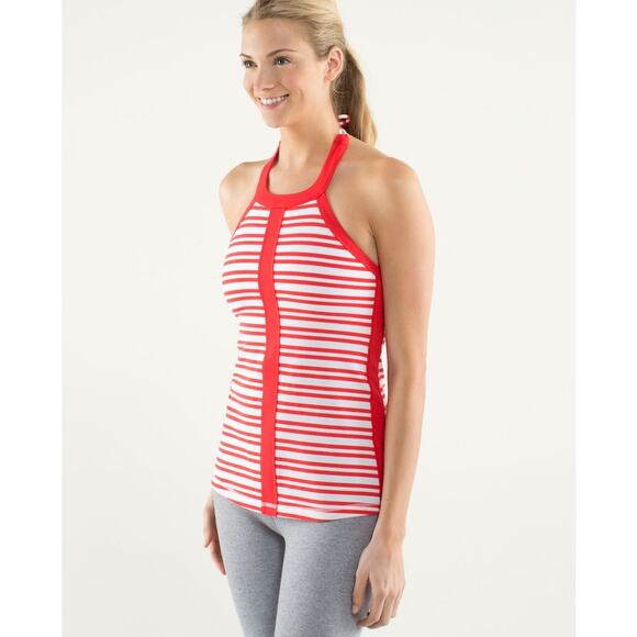 Lululemon Hip To Be Zen Halter in Twin Stripe Love Red / Love Red Tank Top Pads - Picture 11 of 11